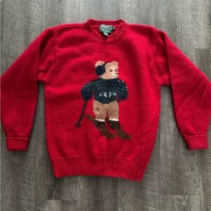Ralph Lauren Red Crewneck Sweater with Ski Bear
